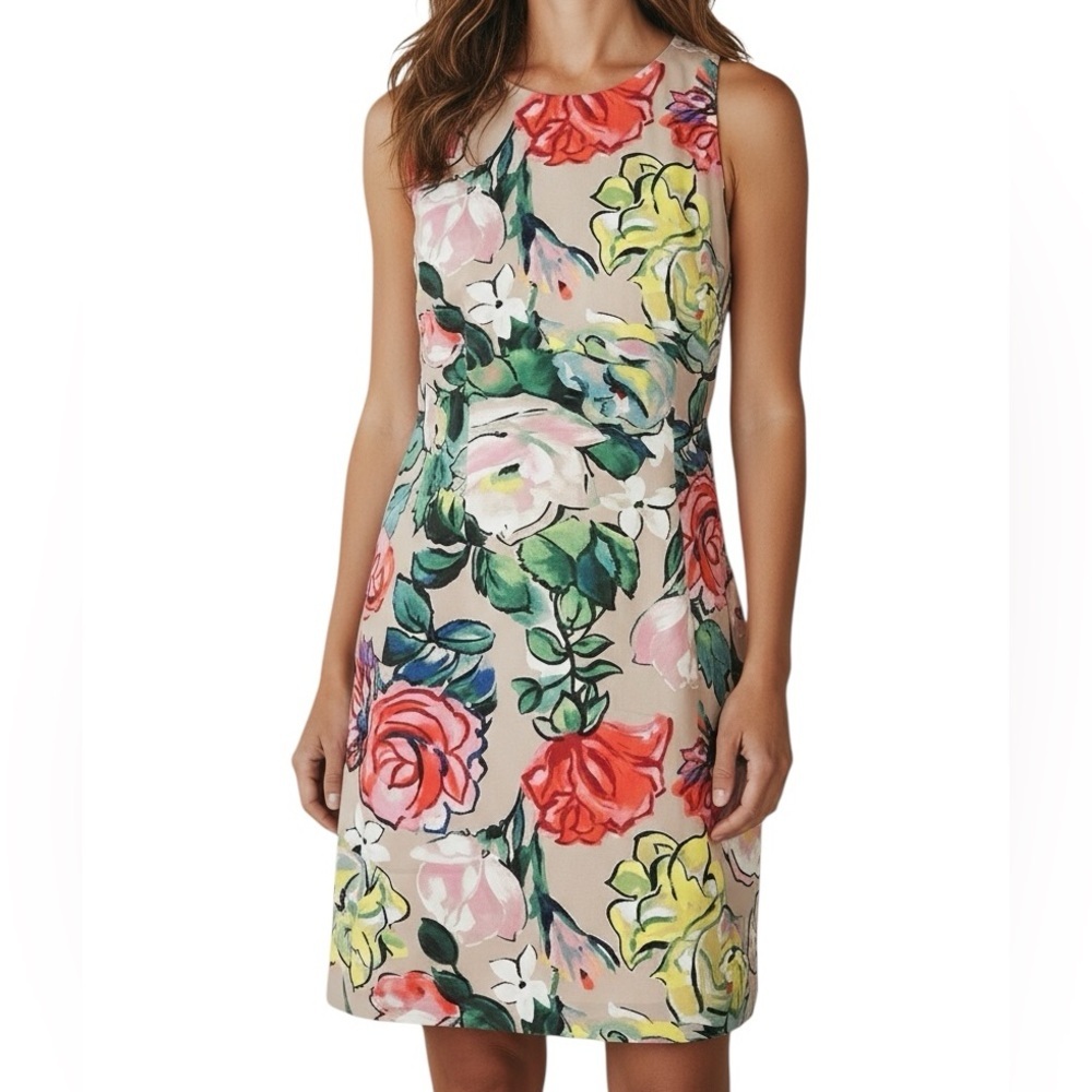 NWT ADRIANNA PAPELL Sleeveless Floral Printed Lined Zip Back Sheath Dress Size 8